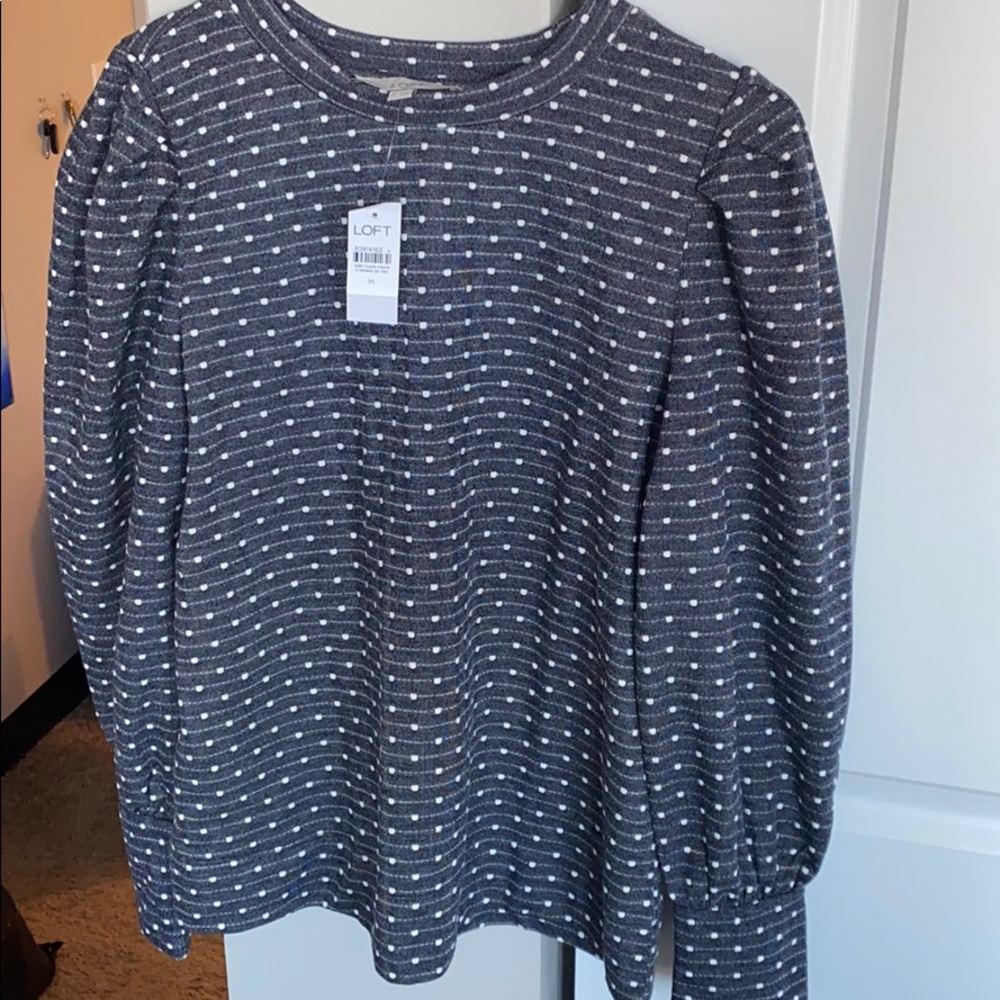 NWT Dotted Stripe Puff Sleeve Sweater